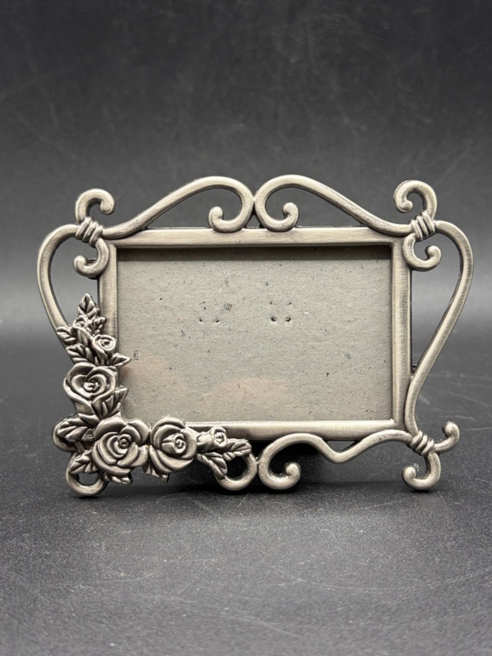 Vintage Rose Floral Silver Tn Metal Whimsigoth Picture Frame Photograph Display